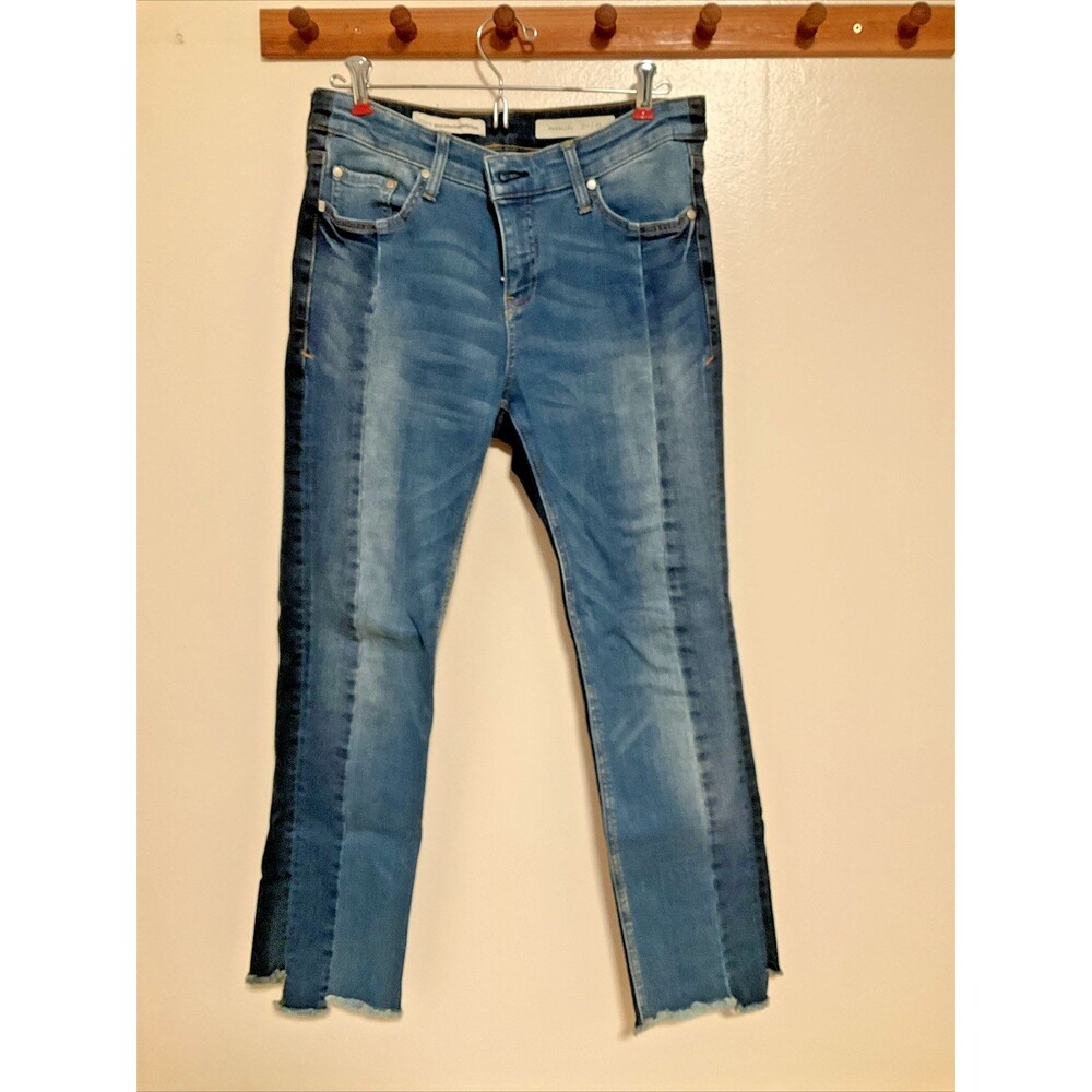Pilcro Women’s 29 Raw Hem Parallel Two Tone Jeans Fashion Designer Distressed